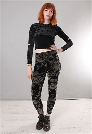 VINTAGE 90S PATTERNED VELVET HIGH WAISTED LEGGINGS
