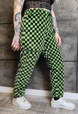 SKA check fleece joggers handmade fluffy Vans overalls green