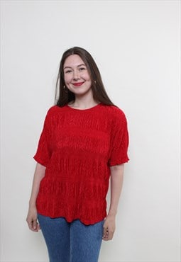 Vintage 90s textured blouse, red pullover blouse