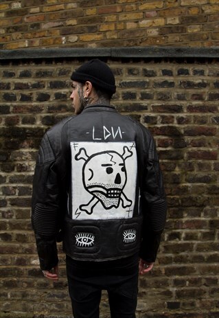 HAND PAINTED BIKER LEATHER JACKET