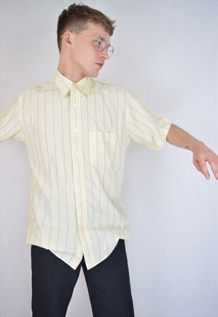 VINTAGE YELLOW STRIPED SHORT SLEEVE SHIRT