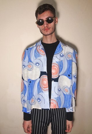 VINTAGE 60S VIBE COLORFUL GEOMETRIC PATTERNED SHIRT