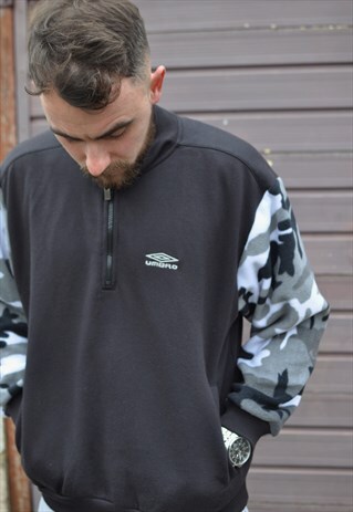 90'S UMBRO CAMO FLEECE SLEEVE 1/4 ZIP REWORK SWEATSHIRT