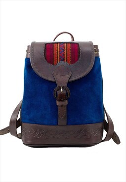 BAMBINA BLUE - Small Unique Suede Backpack