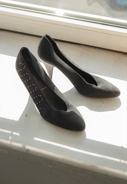 Vintage 80's Black Suede High-Heeled Shoes