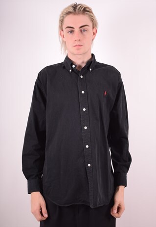 POLO RALPH LAUREN MENS VINTAGE SHIRT LARGE BLACK 90S