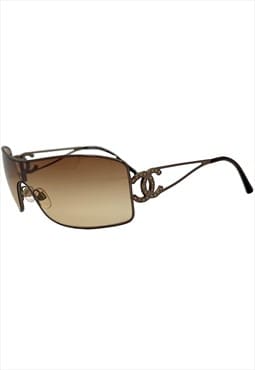 Chanel Sunglasses Logo Diamante Wraparound Shield Brown 4073