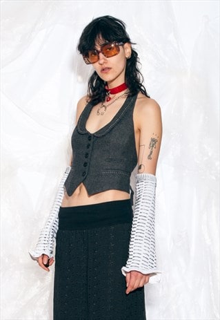 Vintage Y2K Reworked Knitted Arm Warmers in White