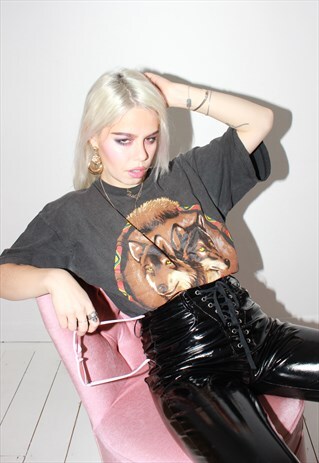 VINTAGE 90S DARK GREY AMERICAN WOLVES T-SHIRT