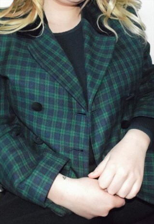 TARTAN BLAZER CHECKERED GREEN VINTAGE VELVET SUEDE 90 GRUNGE