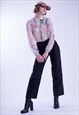 FLOWER PRINTED RUFFLE COLLAR SHEER SHIRT