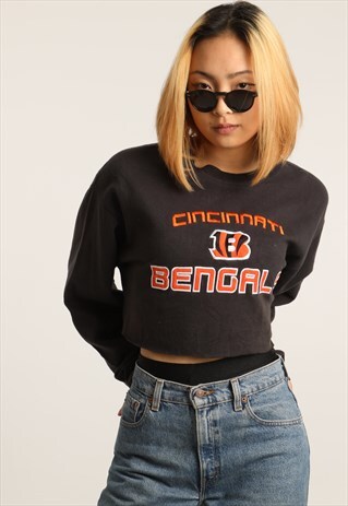 VINTAGE CINCINNATI BENGALS EMBROIDERED CROPPED SWEATSHIRT