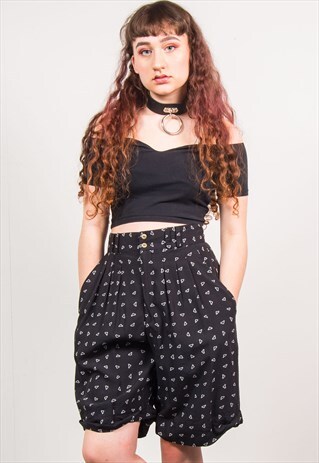 VINTAGE 90'S CULOTTES BLACK ABSTRACT SPOTTED SHORTS