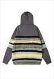 KNITTED STRIPED HOODIE GRADIENT JUMPER RAINBOW PULLOVER GREY