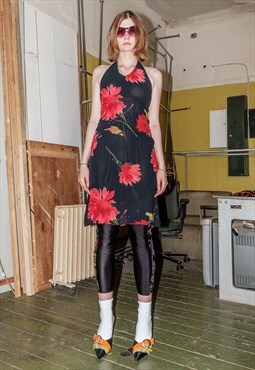 Vintage Y2K poppy flower dress in black and red