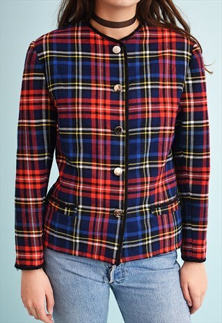 80'S RETRO TARTAN CHECKED BLAZER JACKET
