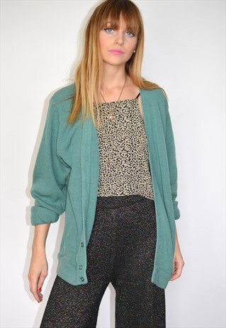 VINTAGE TEAL GREEN KNITTED BOYFRIEND CARDIGAN