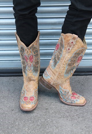 VINTAGE 80S SACRED HEART AUTHENTIC WESTERN BOOTS UK11.5