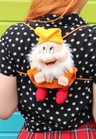 VINTAGE 90S DISNEY SNOW WHITE HAPPY DWARF SOFT TOY BACKPACK
