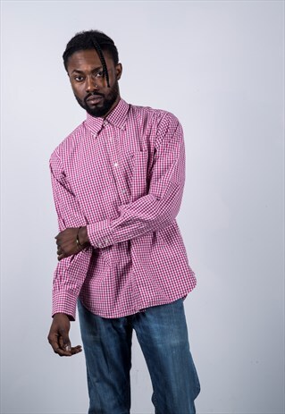 TOMMY HILFIGER VINTAGE 1990S PINK AND WHITE CHECKED SHIRT
