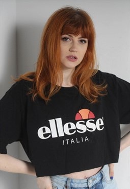 Vintage Ellesse Cropped T-Shirt Black