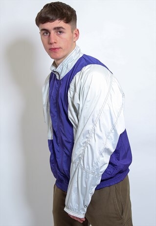 VINTAGE REEBOK SHELL JACKET IN WHITE AND PURPLE XL