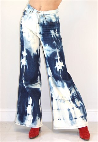REWORKED DENIM Y2K BLEACHED WIDE LEG FLARED TIEDYE JEANS