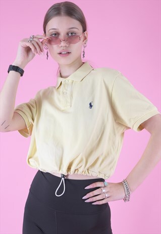 VINTAGE REWORKED RALPH LAUREN CROP TOP POLO SHIRT IN YELLOW