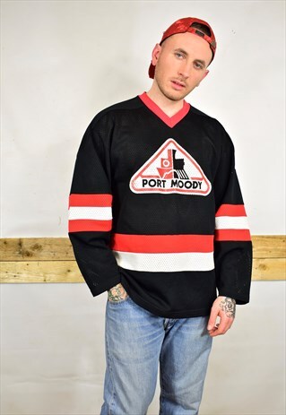VINTAGE 80S BLACK RED SPORTS JERSEY