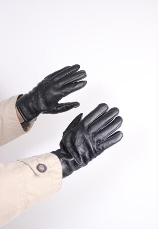 90s vintage black gloves, classic style faux leather gloves