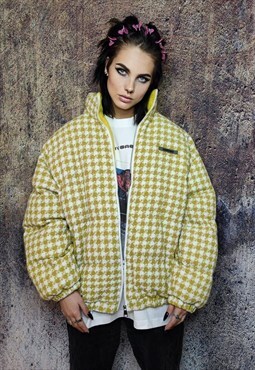 Dog-tooth jacket preppy bomber retro check coat in yellow