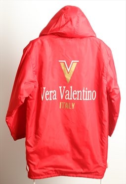 Vintage Vera Valentino Sherpa Lining Hooded logo Jacket Red