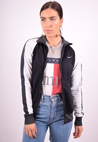 NIKE WOMENS VINTAGE TRACKSUIT TOP JACKET MEDIUM BLACK 90'S