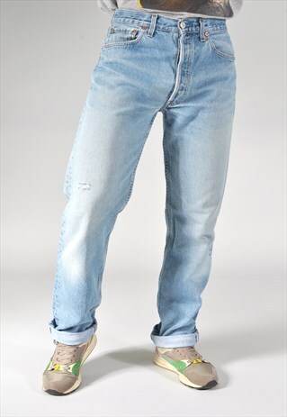 VINTAGE LEVI'S 501 LIGHT BLUE DISTRESSED STRAIGHT JEANS