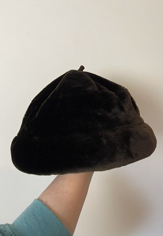 GILLY FORGE BROWN FAUX FUR VINTAGE DESIGNER HAT