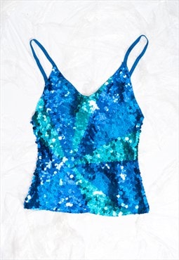 Vintage Y2K Sequin Party Top in Blue