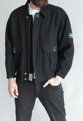 VINTAGE 70S BOHO AVIATOR JACKET IN BLACK WOOL