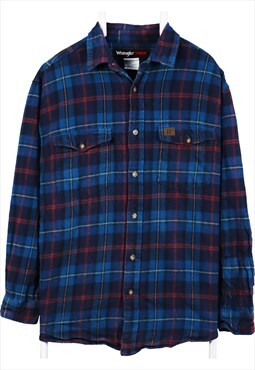 Vintage 90's Wrangler Shirt Check Button Up Long Sleeve Blue