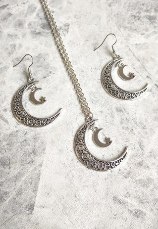 STATEMENT MOON CELESTIAL SILHOUETTE NECKLACE & EARRING SET