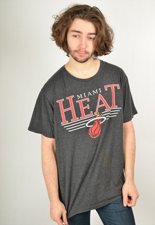 VINTAGE MIAMI HEAT GRAPHIC PRINT T-SHIRT GREY