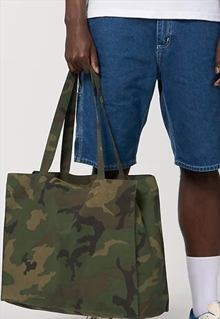 54 FLORAL LARGE CAMOUFLAGE SHOULDER TOTE BAG - GREEN