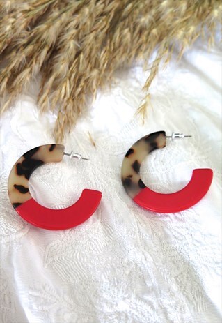 Red Tortoises Acrylic Resin Plastic Hoop Earrings