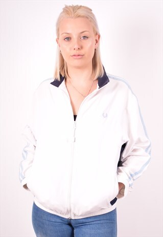 FRED PERRY WOMENS VINTAGE TRACKSUIT TOP JACKET LARGE WHITE 9