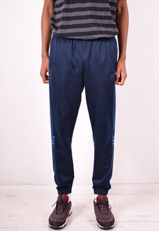 ADIDAS MENS VINTAGE TRACKSUIT TROUSERS LARGE NAVY BLUE 90S