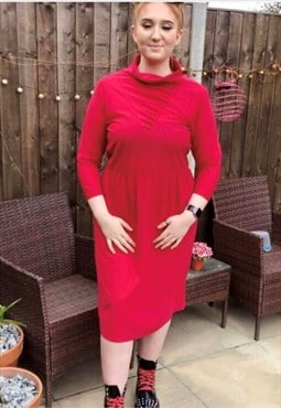 Handmade red polyester cowl neck prairie dress