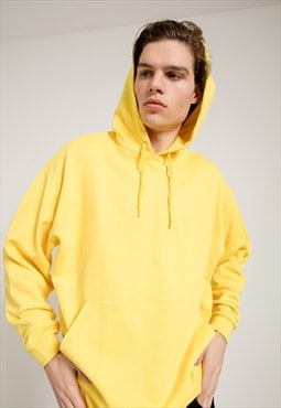 Oversized Basic Hoodie in Yellow with Pouch Pocket