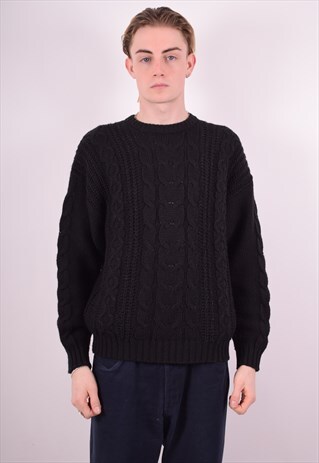 KAPPA MENS VINTAGE JUMPER SWEATER MEDIUM BLACK 90S