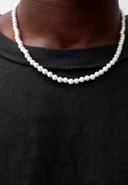 54 Floral 16" 8mm Faux Pearl Beads Necklace Chain - White