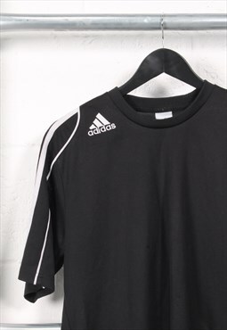 Vintage Adidas T-Shirt in Black Crewneck Plain Tee Medium