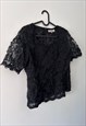 VINTAGE BLACK EVENING EMBROIDERED TOP / BLOUSE - M